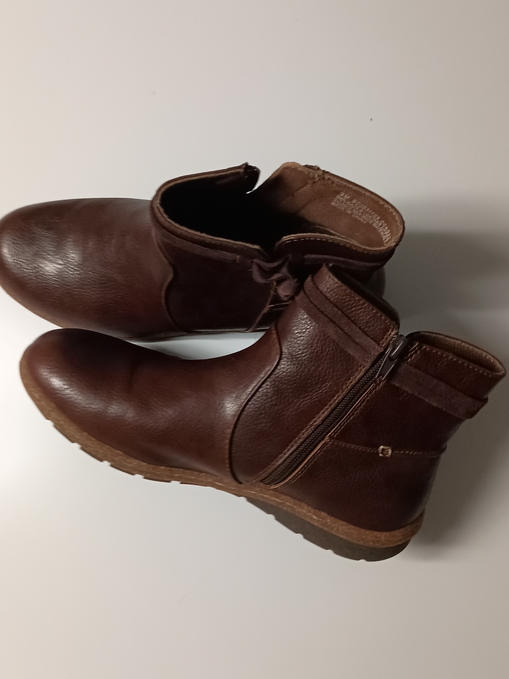 Women's Brown Leather Ankle Boots - Casual Zip Side
